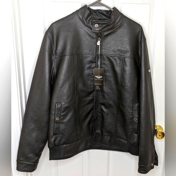 AC Luxury Collection Italian Vegan Leather Jacket Black Lined Men's Size XL NWT - Picture 1 of 10